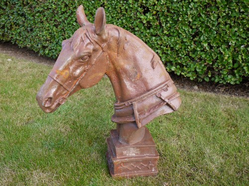 Cast iron horse head statue - iron,