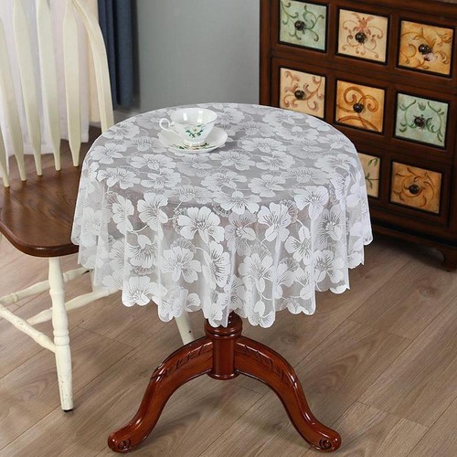 Round white lace tablecloth - white,