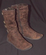 WOMEN'S MIA BROWN SUEDE BOOTS, 38 EU, 7 US SZ, SQUARE TOE, FLAT, LINED, MEDIEVAL