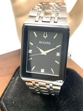 Bulova Men's Watch 96D145 Diamond Black Dial Silver Stainless Steel Quartz CHIP