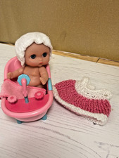 5" Berenguer Doll (preloved) with New Dress & Pink & Blue Bath, Bath Hat & Towel