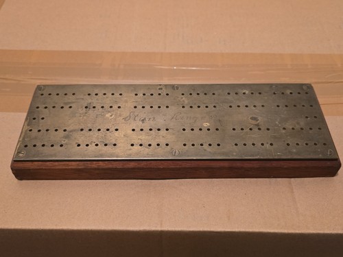 Antique brass topped cribbage - brass,