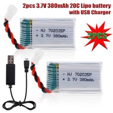 2 X Lipo Battery 3.7V 380mAh 20C XH2.54 Plug Charger for RC Drone Hubsan H107 UK