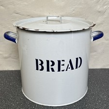 Very Large Vintage Military White & Blue Enamel Kitchen Bread Bin Tin Storage 
