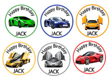 PERSONALISED SUPER CARS ,SWEET CONE STICKERS PARTY BAG BIRTHDAY