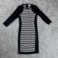 Karen Millen Womens Knitted Dress Size 10 UK Black Geometric Print Bodycon Short
