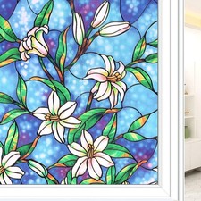 Privacy Window Film Stained Glass Static Cling Home Office Flower Frost Sticker