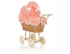 Wicker Doll Pram High Peach