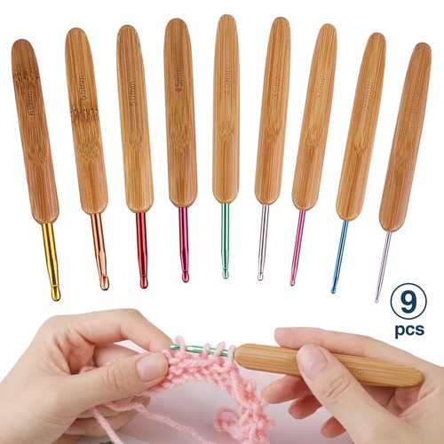 9pcs bamboo crochet - 9pcs, hooks