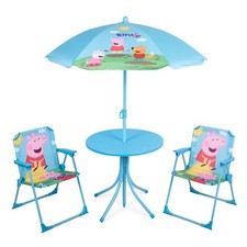 Relsy Blue Peppa Pig Patio Set Kid's Garden Furniture - Table, 2xChairs, Parasol