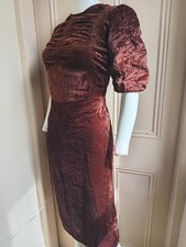 Vintage 1930s Sultry Chocolate Brown Panne Velvet Smocking Evening Day Dress
