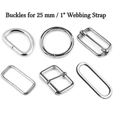 Buckles for 25 mm / 1" Webbing Strap D Rings O Rings Sliders Loops Silver Metal