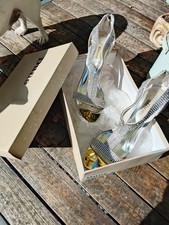 Dune Jazzy Silver Encrusted  Tbar Sandals Zip Heel Size 6