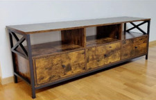 Industrial TV Stand Vintage Retro Cabinet Rustic Metal Media Draw Unit Furniture