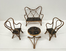 Antique dolls house furniture Colonial  Victorian Set Cane garden conservatory