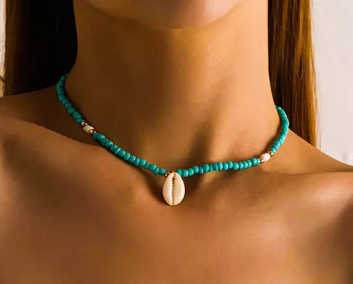 Cowrie shell choker - shell,