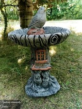 Beautiful Log Bird Bath Feeder With Bird Stone Garden Ornament Decor