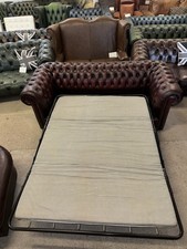 Chesterfield Oxblood Real Leather Three Seater Sofa Pull Out Bed