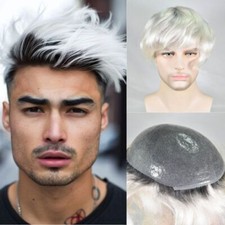 PU0.06-0.08 1BT60R Hair Mens Toupee Black Roots Ombre Platinum Blonde 8x10inch