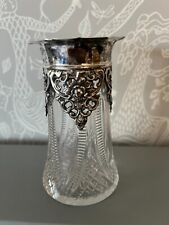 Antique cut glass vase with sterling silver mount rim hallmarked 1901 Birmingham
