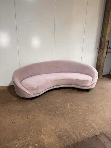 Pink velvet curved sofa - curved,
