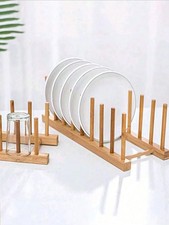 Bamboo Style Wooden Dish Rack Plate Rack Stand Pot Lid Rack Holder, Organizer