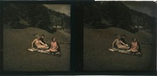 AUTOCHROME STEREO GLASS PLATE 6X13 PIKNIK IN THE PARK