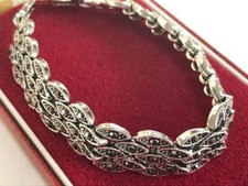 Art Deco Style Revival Silver Marcasite Style Crystal Bracelet Geometric