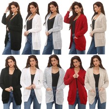 Women's Chunky Cable Knit Cardigan Long Sleeve Open Front Sweater with Pockets