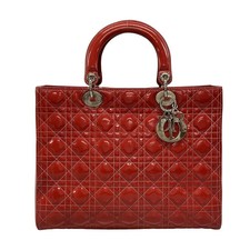 Auth DIOR/ChristianDior Lady Dior Large Bag Red Patent Leather Handbag