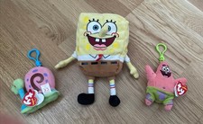 Spongebob Ty Plush Bundle Including Gary The Snail and Patric Star Key Clips 