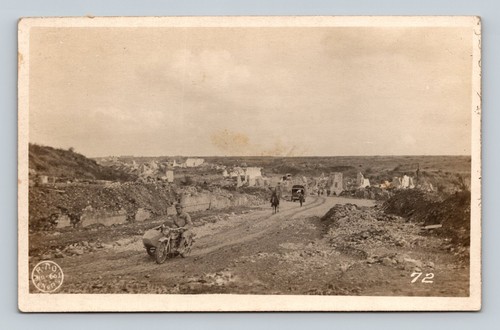 Wwi rppc army ruins motorcycle - army,