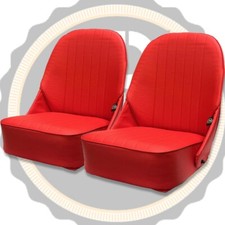 Pair BB Vintage Tipping Sports Bucket Classic Car Seats Low Back RED + Runners