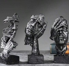 Golden Abstract Silent Faces Resin Sculpture Set Of 3 Modern Home Decor