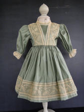 Green Silk Dress For Vintage 45 CM Antique Doll, Jumeau, Bru, Steiner.