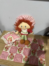 Vintage 1981 Kenner Strawberry Shortcake Plush Rag Doll 16” Pillow And Blanket F