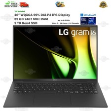 LG Gram 16” Inch Laptop 32GB LPDDR5x 2TB Gen4 SSD Intel Ultra 7 155H MFGYR 2024