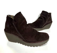 Ladies FLY LONDON YIP Brown Suede Mid-wedge ankle boots Size UK 6 eu 39