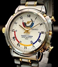 SEIKO WATCH YACHT TIMAR 8M37-7000 QUARTZ SILVER STAINLESS STEEL W/ CASE