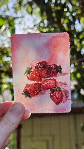 Aceo signed print strawberries - print,