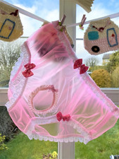 Sissy pink & clear pvc panties with hole knickers waterproof plastic lace bows