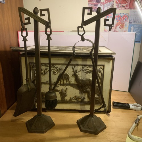Vintage brass fireplace set - fireplace,