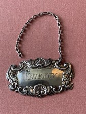 Antique Fully Hallmarked Solid Silver Whiskey Decanter Label - Birmingham 1904