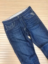 Replay Jeans W32 L32 Blue Men's Anbass M914 Slim Straight Fit Zip Fly Mid Rise