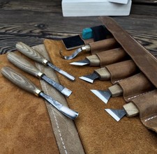 9-Piece Wood Carving Tools Set with Leather Roll Hand-Forged Chisels & Knives UK