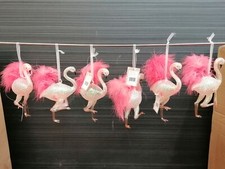 6x Pink Glass Flamingo Hanging