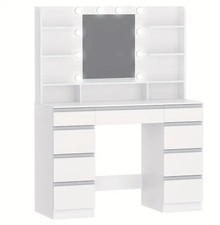 White and Gray Dressing Table with 10 LED Light Balls Mirror Vanity Makeup Desk