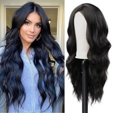 Fashion Black Long Curly Wigs Women Natural Body Wavy Hair Cosplay Wig 80cm