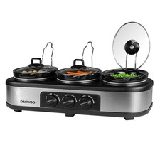 Daewoo Stainless Steel Triple Pot 3-in-1 Slow Cooker Non Stick Ceramic 4.5L