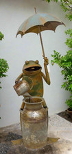 Farmhouse Country Garden Whimsical Frog w/ Watering Can Fountain Iron